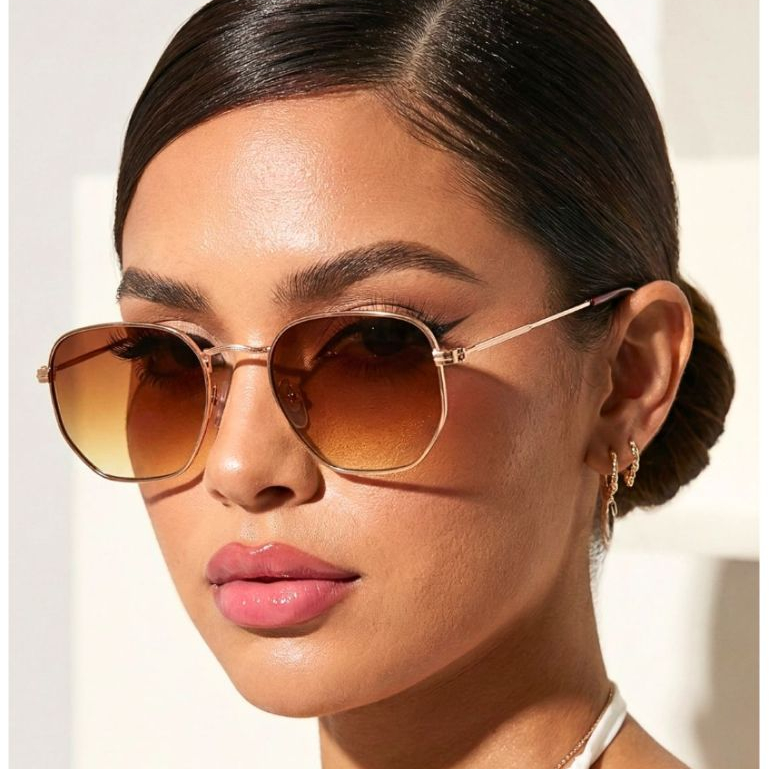 Óculos de Sol Hexagonal Marrom em Metal Estilo Clássico Retrô Vintage Aviador uv400 Unissex