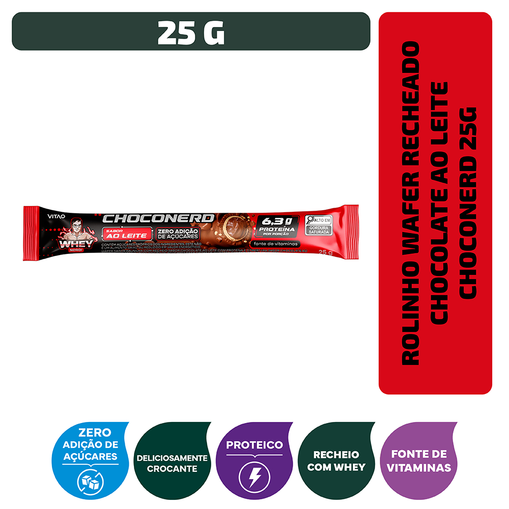 Rolinho Wafer Recheado Chocolate Ao Leite Choconerd 25g em Oferta na Shopee