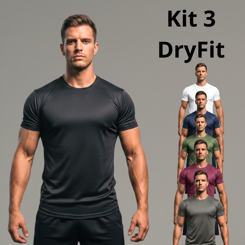Kit 3 Camiseta Dry Fit Masculina Básica Academia Treino Corrida Esportes Corrida Camisa em Oferta na Shopee