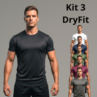 Kit 3 Camiseta Dry Fit Masculina Básica Academia Treino Corrida Esportes Corrida Camisa em Oferta na Shopee