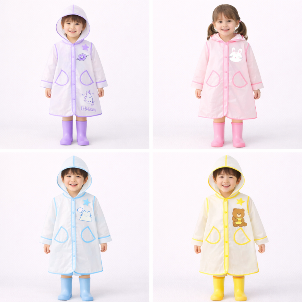 Capa de Chuva Infantil Criança Transparente com Capuz e Bolso Menina Menino 4 cores Roxo Rosa Azul Amarelo Impermeável em Oferta na Shopee