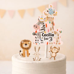 Topo de Bolo Zoo | Festa dos Animais | Festa dos Bichos | Decoração De Bolo | Papelaria Personalizada Safari