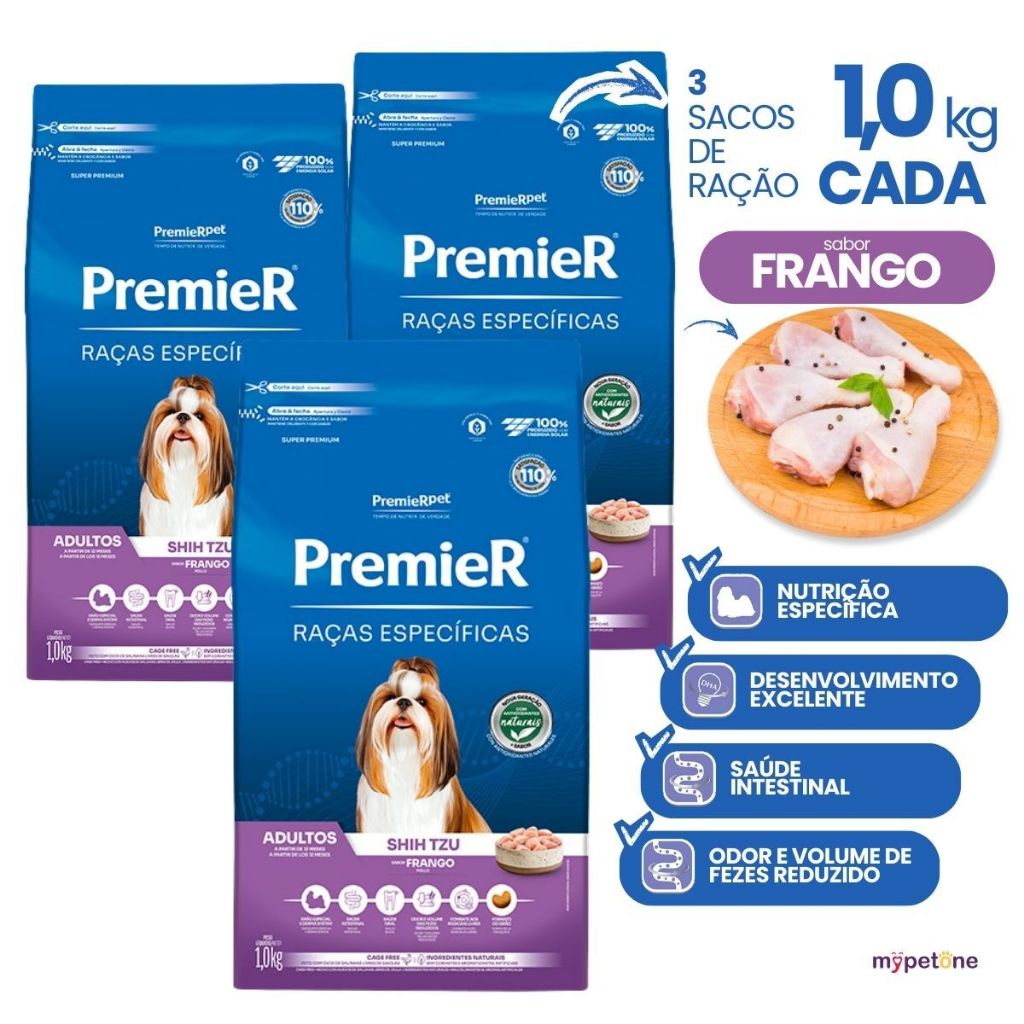 3 Ração Premier shih tzu adultos frango raças específicas 1kg