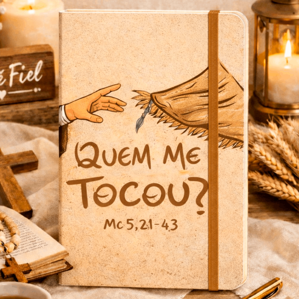 Caderno Cristão Quem Me Tocou? Mc 5:21-43 | Caderno Devocional -A5 Estudo Bíblico | Gospel 80 folhas