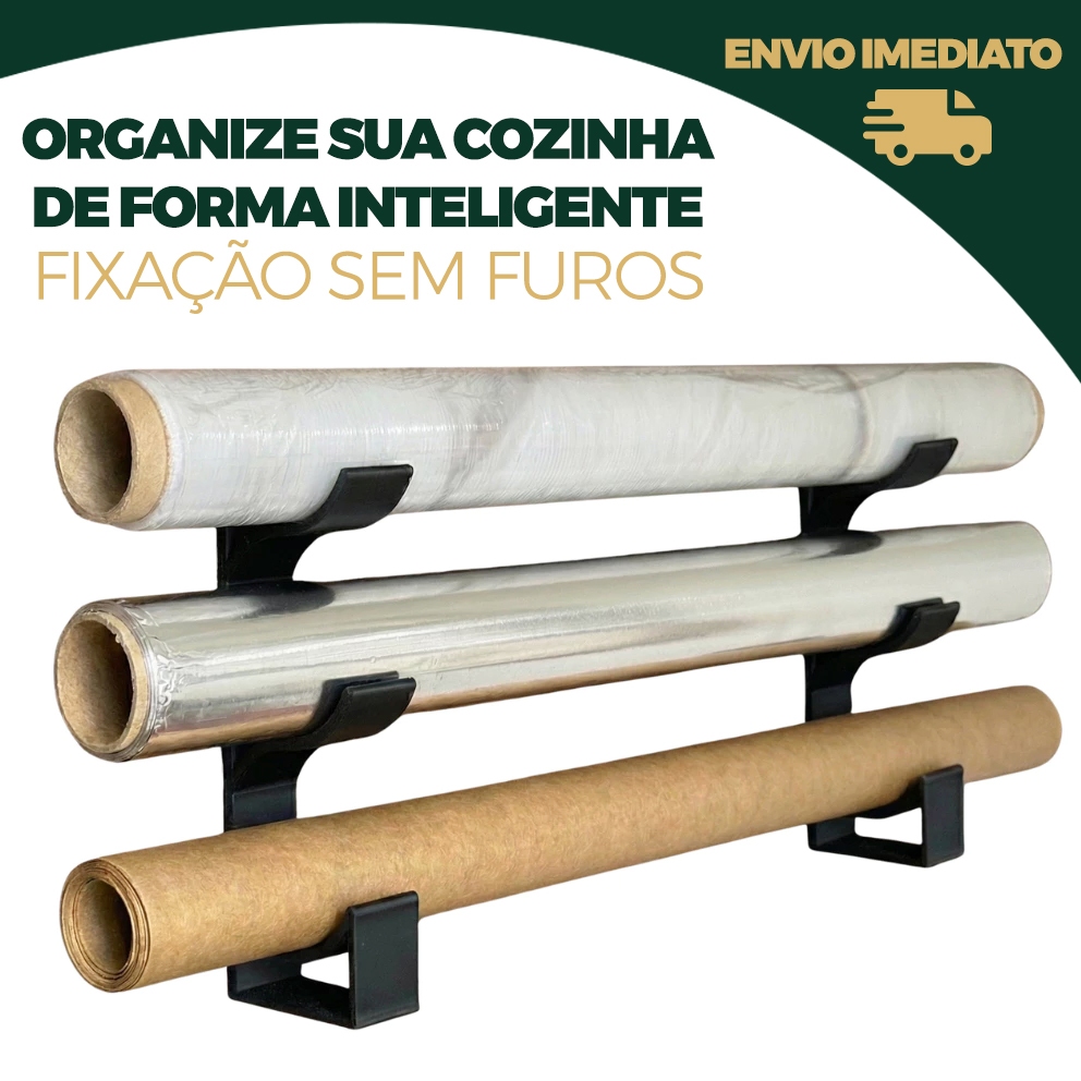 Suporte para Papel Alumínio Filme PVC e Papel Manteiga - Organizador de Cozinha Sem Furo Adesivo