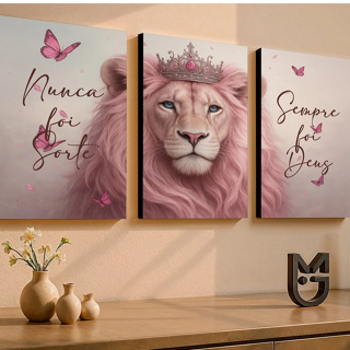 KIT 3 Quadro Decorativo Leoa Rosa Borboleta  Ideal Para Decoração de Casa  Escritório em Oferta na Shopee