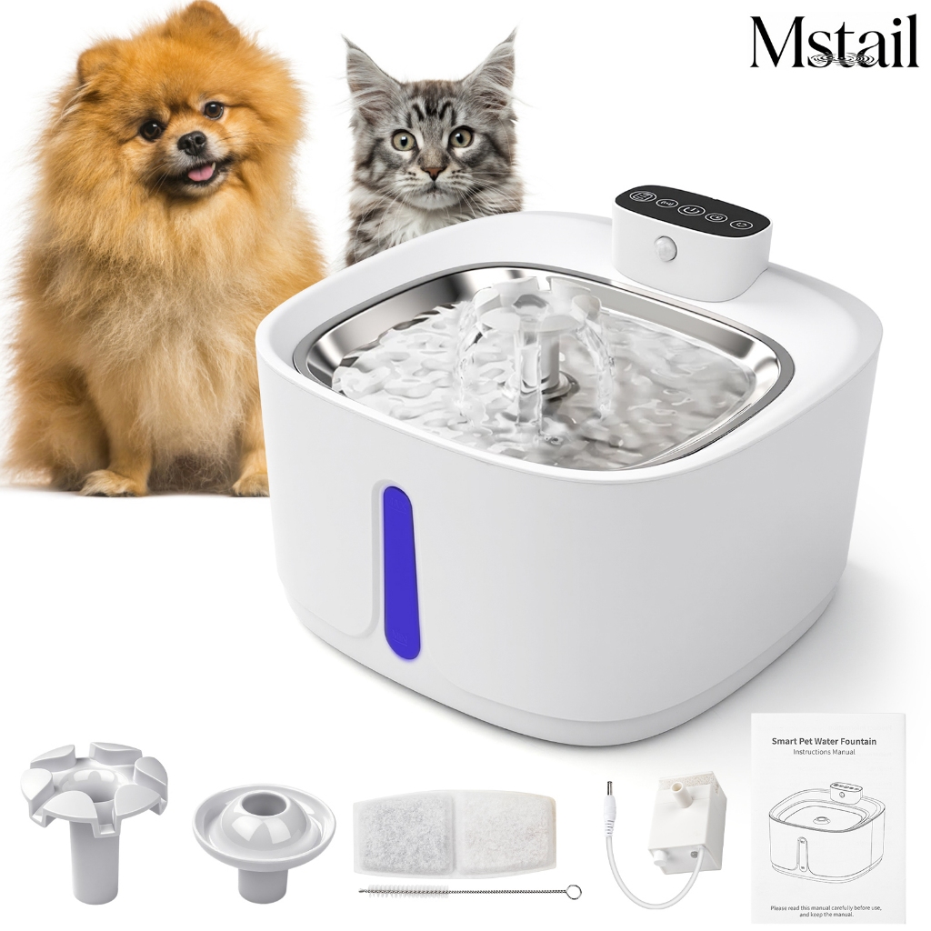 Mstail 3.2L Fonte de água automática sem fio para gatos e cães Bateria de longa duração Saída de água do sensor