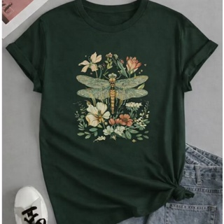 T-shirt 100% ALGODÃO Casual de Manga Curta com Estampado Floral e Dragão da Moda Boémia Primavera e o Verão. em Oferta na Shopee