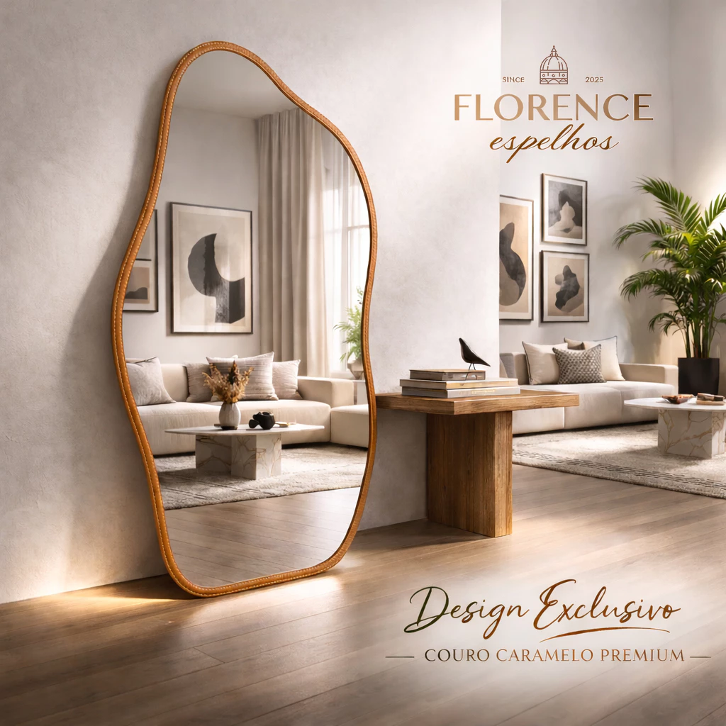 Espelho Orgânico 120x50 e 80x40 Com Moldura EM COURO Corpo Inteiro Moderno Luxo — imagem 1