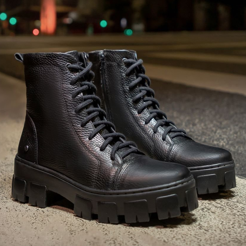 Imagem Coturno Feminino Vittal Couro Legitimo Buckle Solado Tratorado