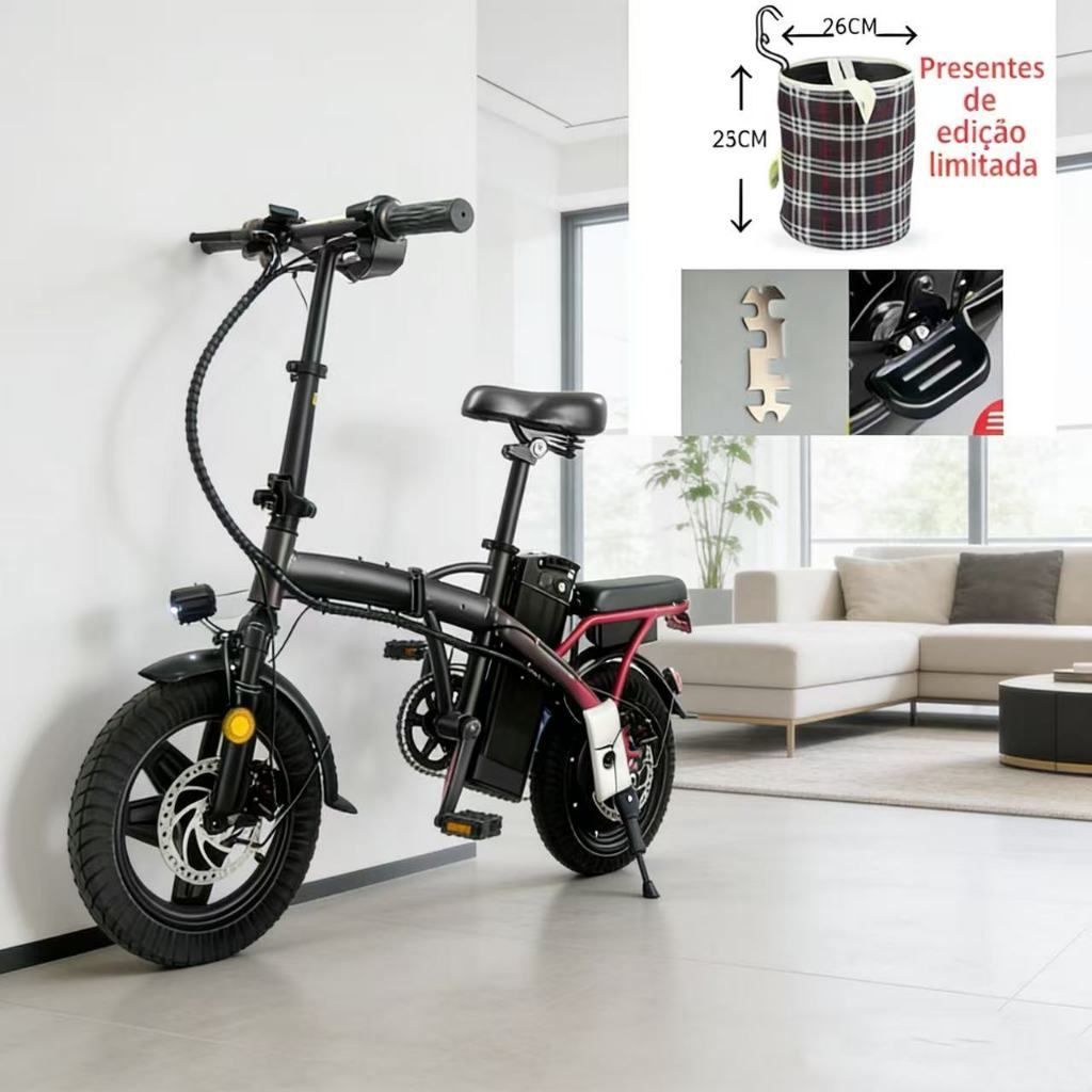 OFERTA ⚡ Bicicleta Elétrica NUDA 48V Dobrável para Cidade Econômica + Cesta Grátis