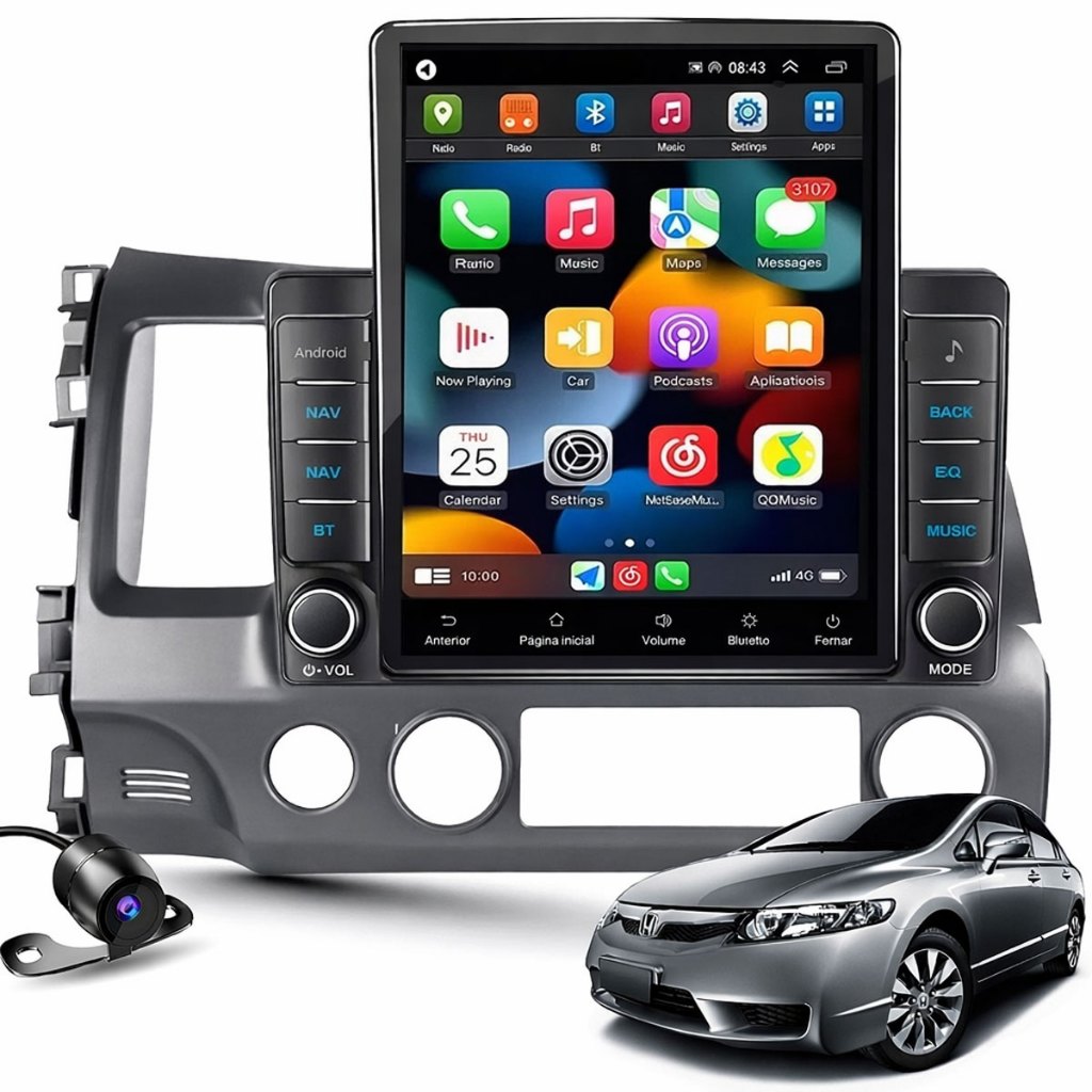 Central Multimídia Tesla Sistema Android 4gb Ram Gps Carplay Honda New Civic 2008 2009 2010 2011