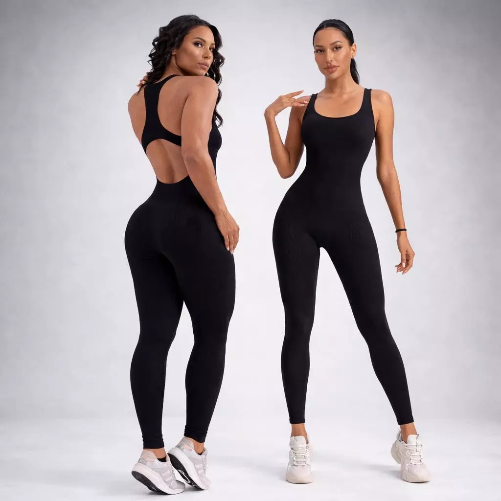 Macacão Longo Canelado Feminino Academia Fitness Zero Transparência Malha Premium — imagem 1