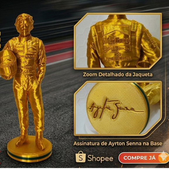 🏁✨ Miniatura Ayrton Senna do Brasil - Estatueta Lenda da Formula 1 – Edição Dourada Inspirada em Senna ✨🏁