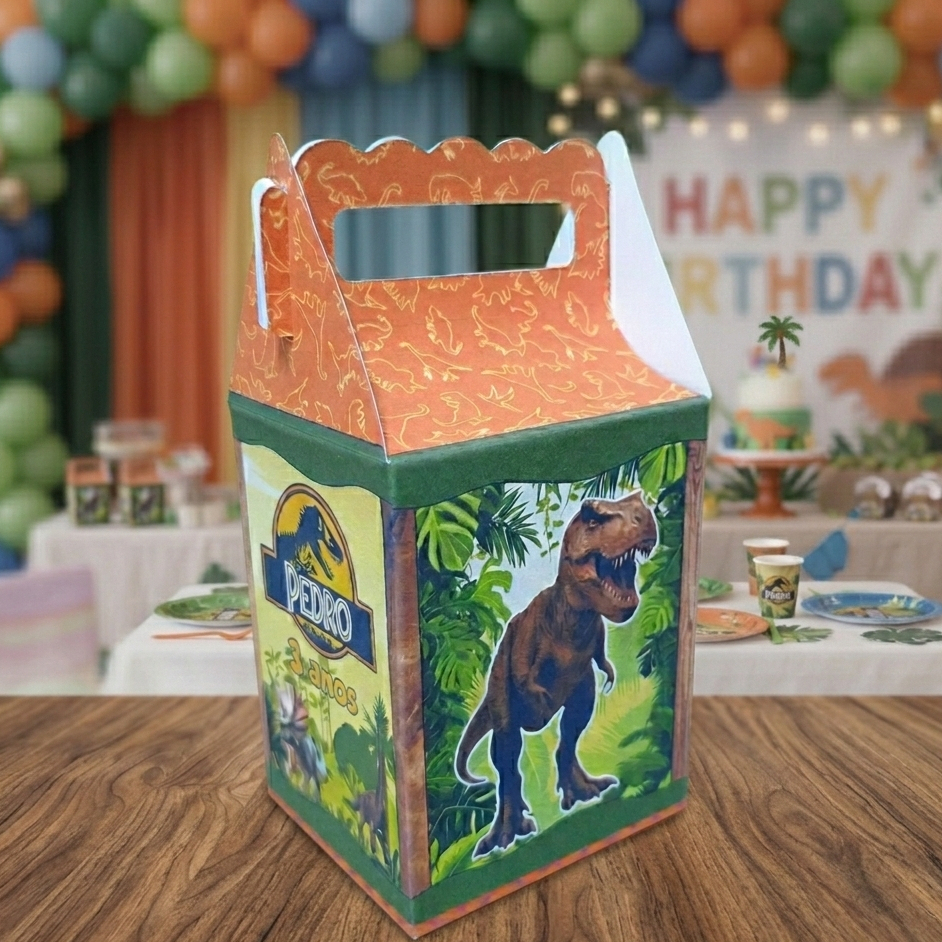 20 Caixinhas Maleta Tema Jurassic Park Dinossauro Personalizada Lembrancinha Festa Infantil