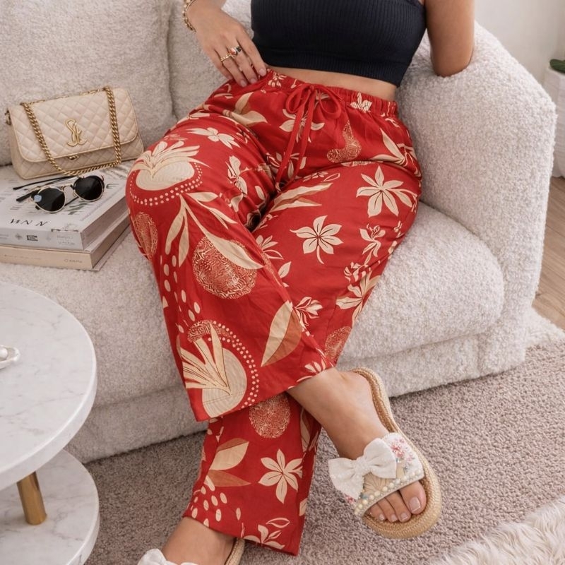 Calor Verão Pantalona com bolso Cintura alta Estampada Calça Wide Leg fresca leve Confortável Tecido Viscolycra Premium