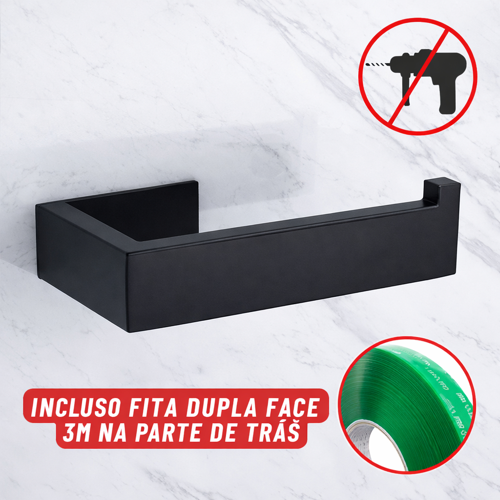 Kit Porta Papel Higiênico Preto | Suporte Papel Higiênico Banheiro Minimalista Fácil Instalação