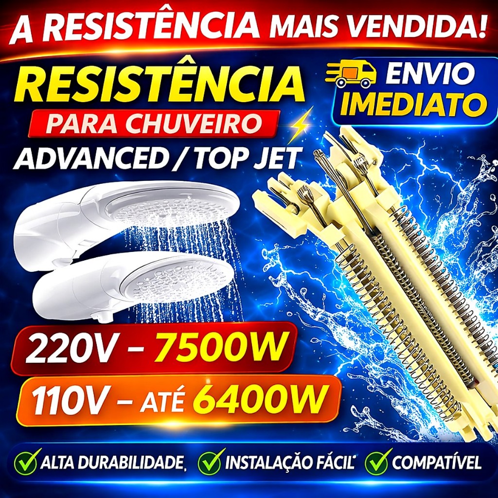 Resistência Ducha Advanced, Ducha Advanced Turbo, Advanced Top Jet Chuveiro Lorenzetti 220V (7500W) em Oferta na Shopee