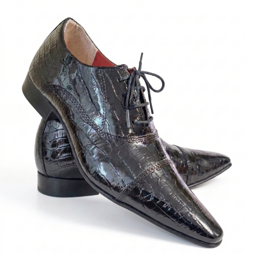 Sapato Social Masculino Couro Legítimo Croco Italiano Luxo Premium Bico Fino Solado TR Conforto Maier em Oferta na Shopee
