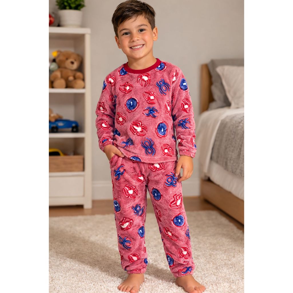 Pijama Infantil Fleece Inverno Estampa Brilha no Escuro Conjunto Quentinho Peluciado Roupa de Dormir 1 ao 16