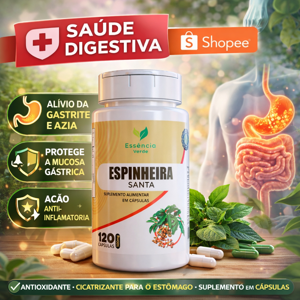Essência Verde - Santa - Espinheira - 500mg – 120 Cápsulas - Suplemento Alimentar em Cápsulas