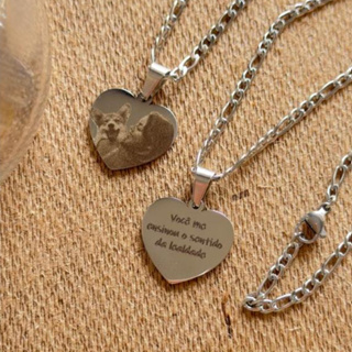 Corrente com Pingente de Coração Personalizado Inox A Laser em Oferta na Shopee