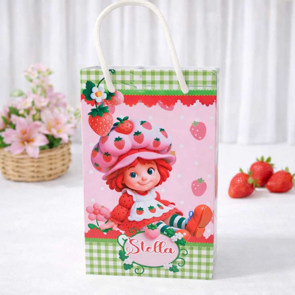 Sacolinha surpresa Moranguinho personalizada/Lembrancinha festa infantil/Papel fotográfico com Alça
