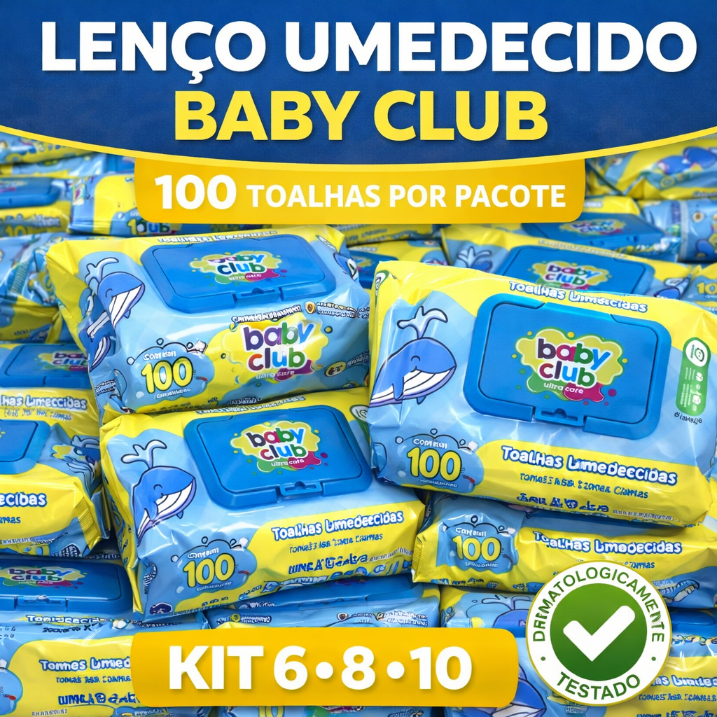 Lenço Umedecido Baby Club 100 Unidades Kit 6 8 ou 10 Pacotes
