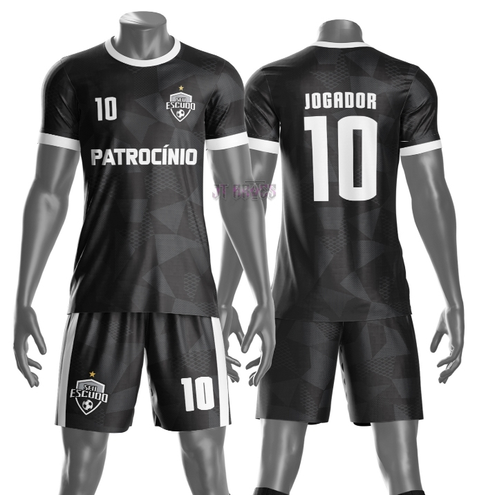Uniforme personalizado jogador futebol amador esportivo camiseta e calção nome número escudo mod 74