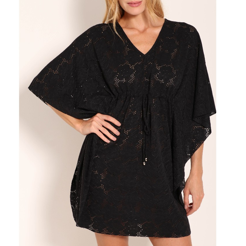 Vestido Saída De Praia Laise Com Cordão Regulável Manga Morcego Premium Tecido Fluído