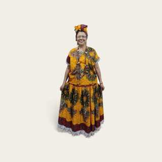 Conjunto Feminino Saia + Bata + Pano de cabeça- Estampa Africana em Ankara