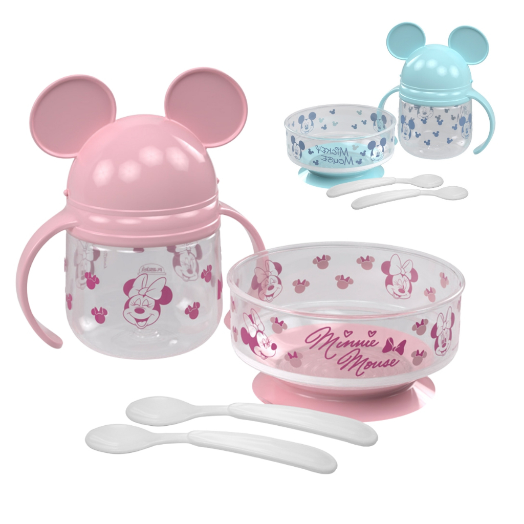 Kit Copo com Canudo Tigela com Ventosa e Colheres Infantis Menino e Menina