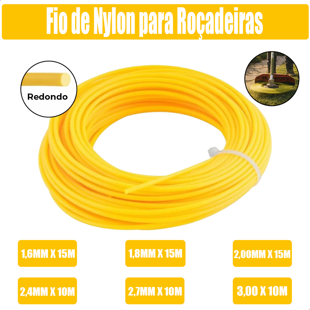 Fio de Nylon para Roçadeira Vonder Nilon Redondo Diversas Bitolas Alta Resistência 5m