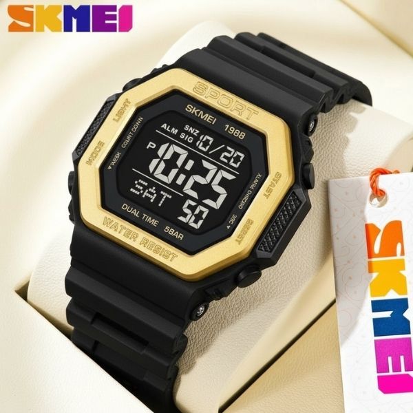 Relógio Masculino Skmei 1988 Preto Dourado Digital Resistente à água Esportivo Original