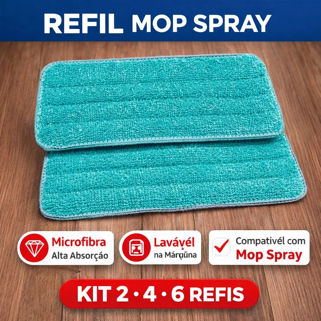 Kit Refil Mop Spray Universal Pano Microfibra Lavável Reutilizável Esfregão em Oferta na Shopee
