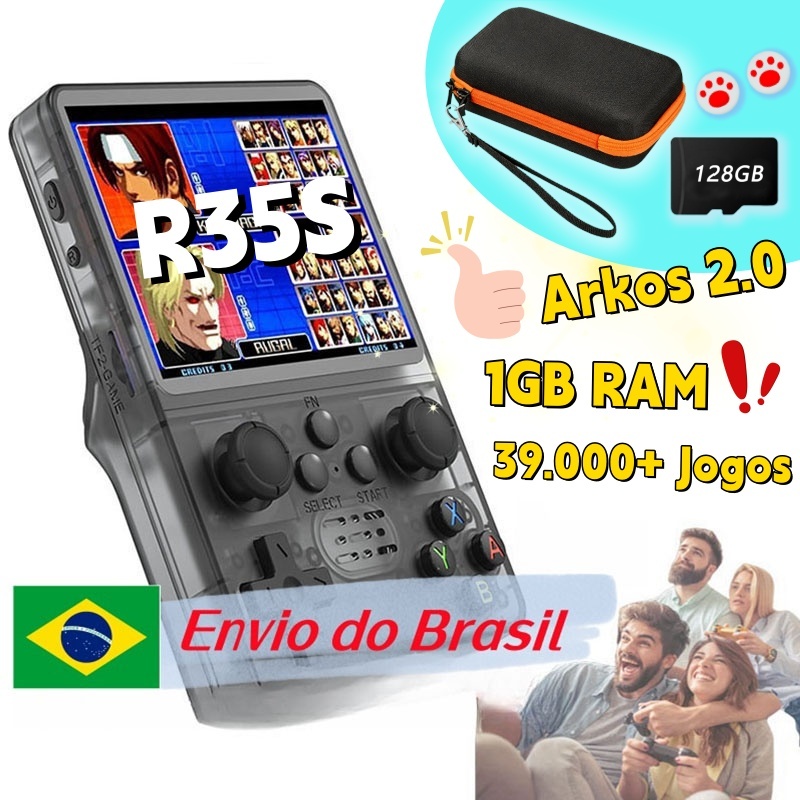 R35S Console de jogos portátil,128 GB,39.000 jogos，128 GB,Arkos 2.0，1GB RAM，consoles de videogame,nimi game