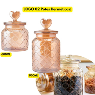 Jogo Kit 02 Potes Herméticos C/ Tampa Coração Dourado Ambar 900ML + 600ML Chique Elegante Chamativo em Oferta na Shopee