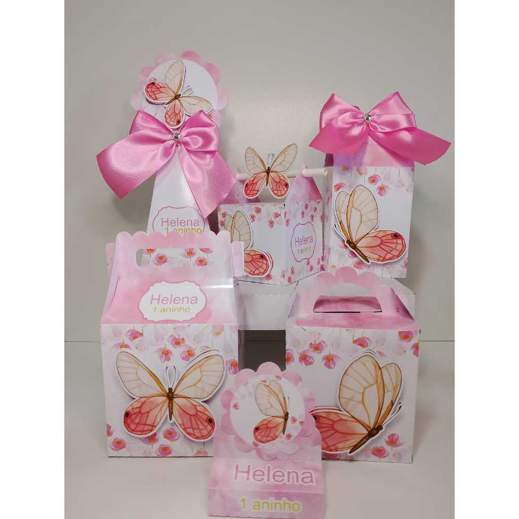 Kit Festa - Lembrancinhas Personalizada Borboleta - Caixinhas Personalizadas - Papelaria Personalizada