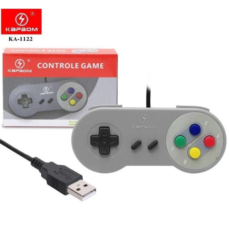 Controle Retro Nintendo Snes Joystick Usb Emulador P/ Pc Cor Cinza