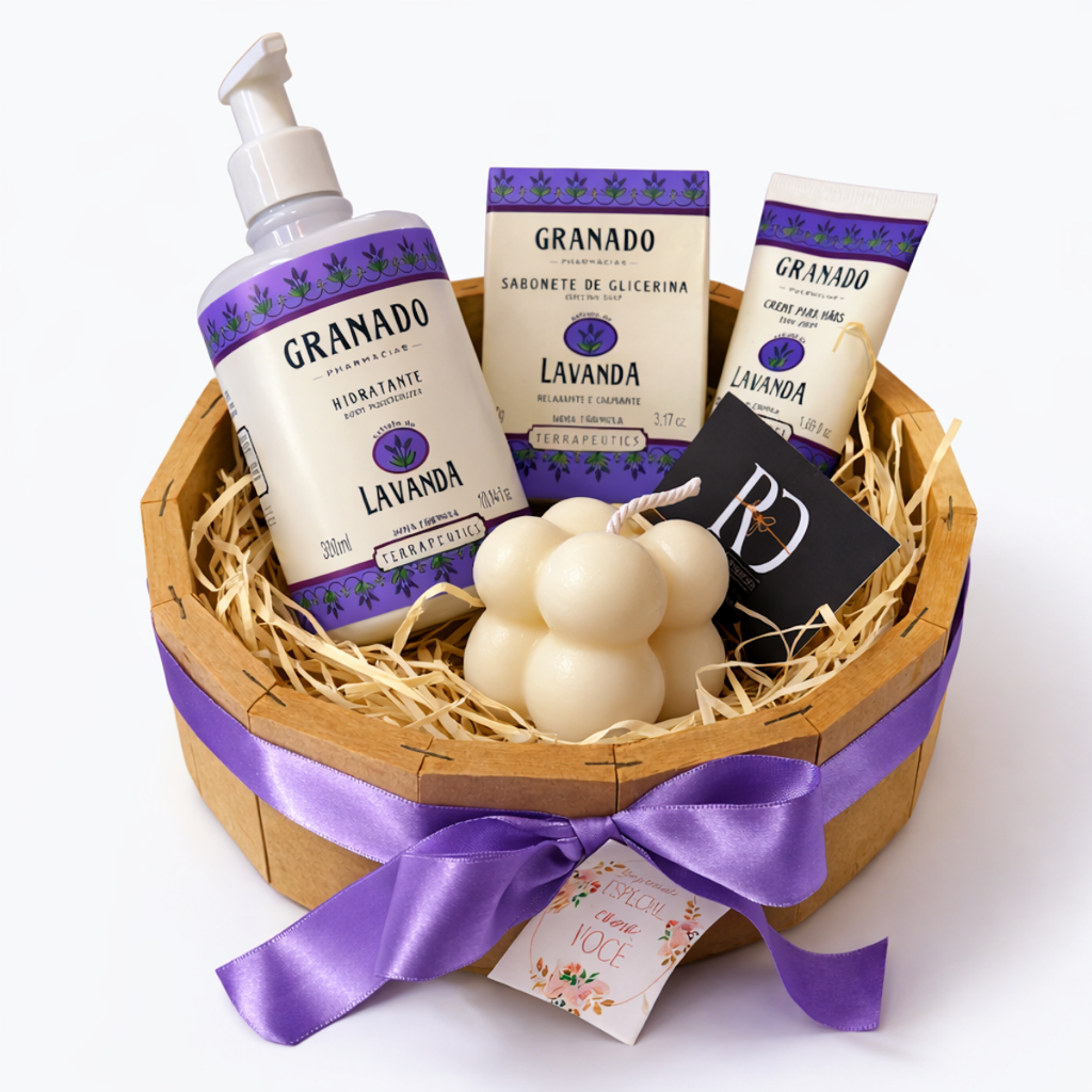 Kit Presente Feminino Spa Lavanda Granado com Hidratante, Creme para Mãos, Sabonete e Vela Aromática