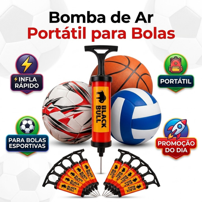 Kit Com 10 Bomba Para Encher Bolas Portatil Alta Pressao Bico Ajustavel Inflador Resistente Amarelo