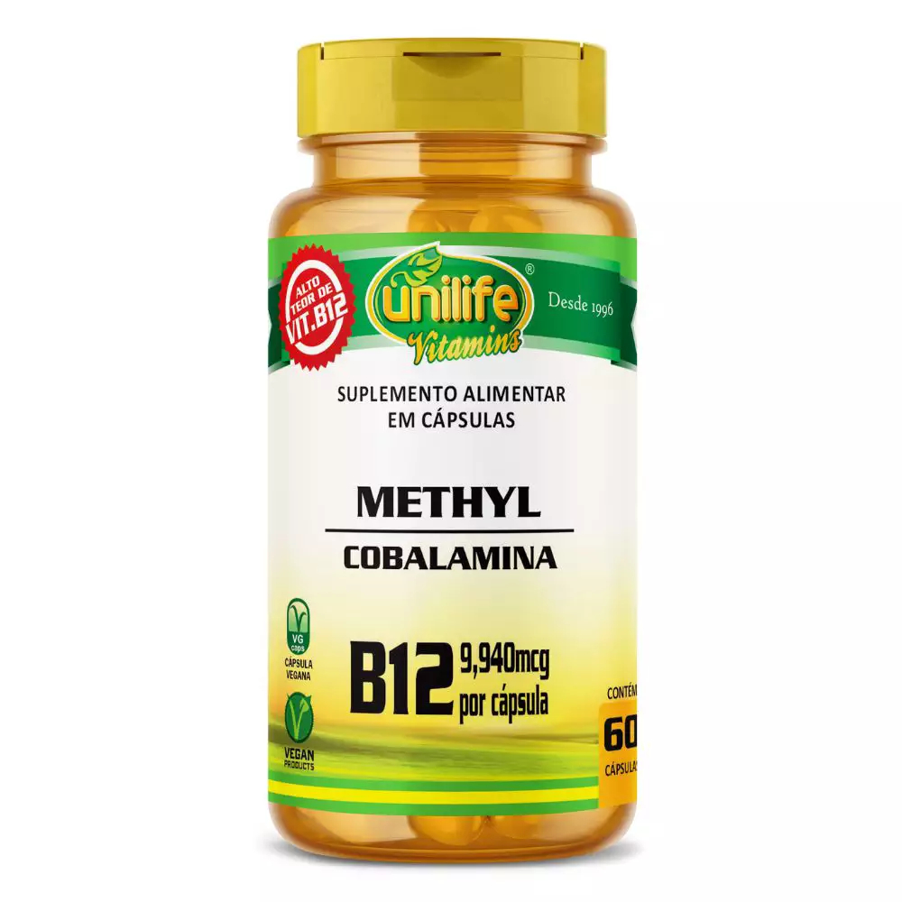 Vitamina B12 Metilcobalamina 60 Cápsulas Vegano Unilife