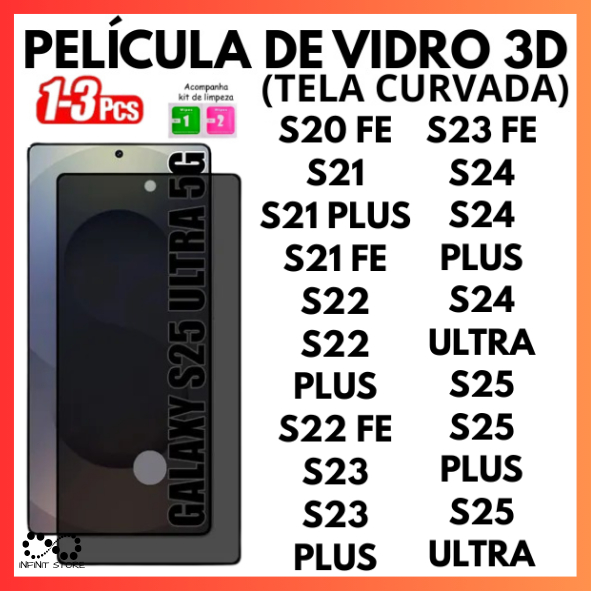 Película De Privacidade 3D Vidro Anti Spy Para Samsung S20 S21 S22 S23 FE S24 S24 PLUS S24 ULTRA S25 S25 ULTRA