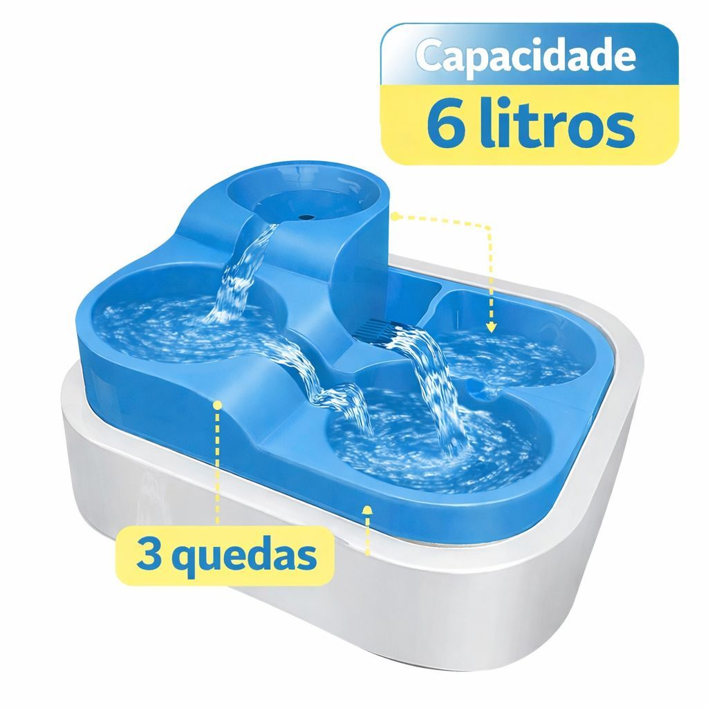 Fonte De Água Cascata Para Pets 3 Quedas 6 Litros | Bebedouro Automático Para Cães e Gatos Água Corrente