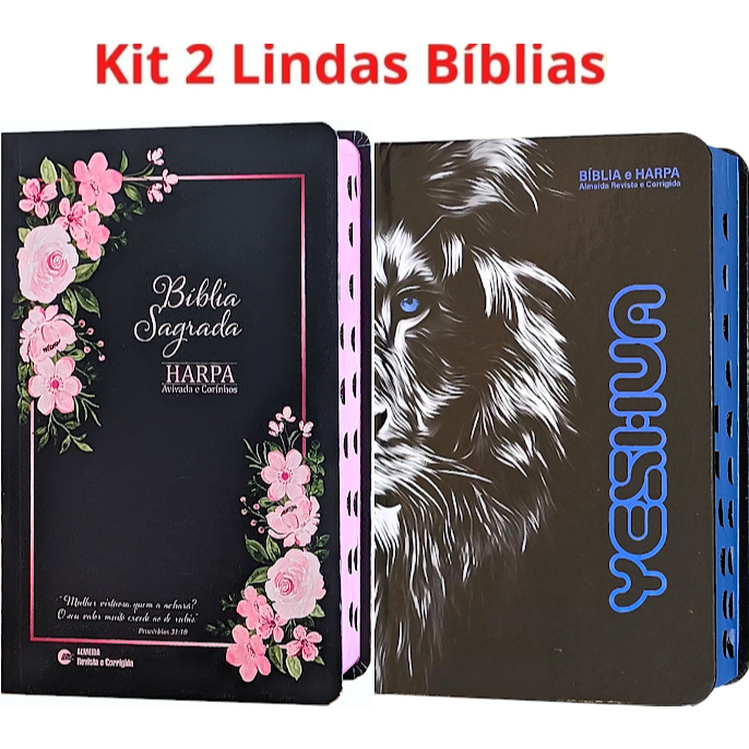 Kit 2 Bíblias Sagrada Letra Gigante com Harpa - Luxo - Almeida Revista e Corrigida