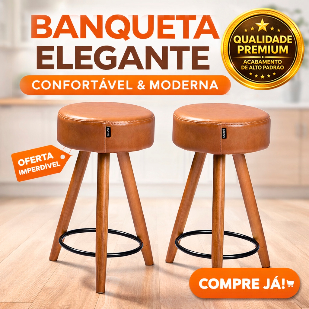 Kit 2 Banquetas Baixa Cozinha Estrutura Madeira - Milton