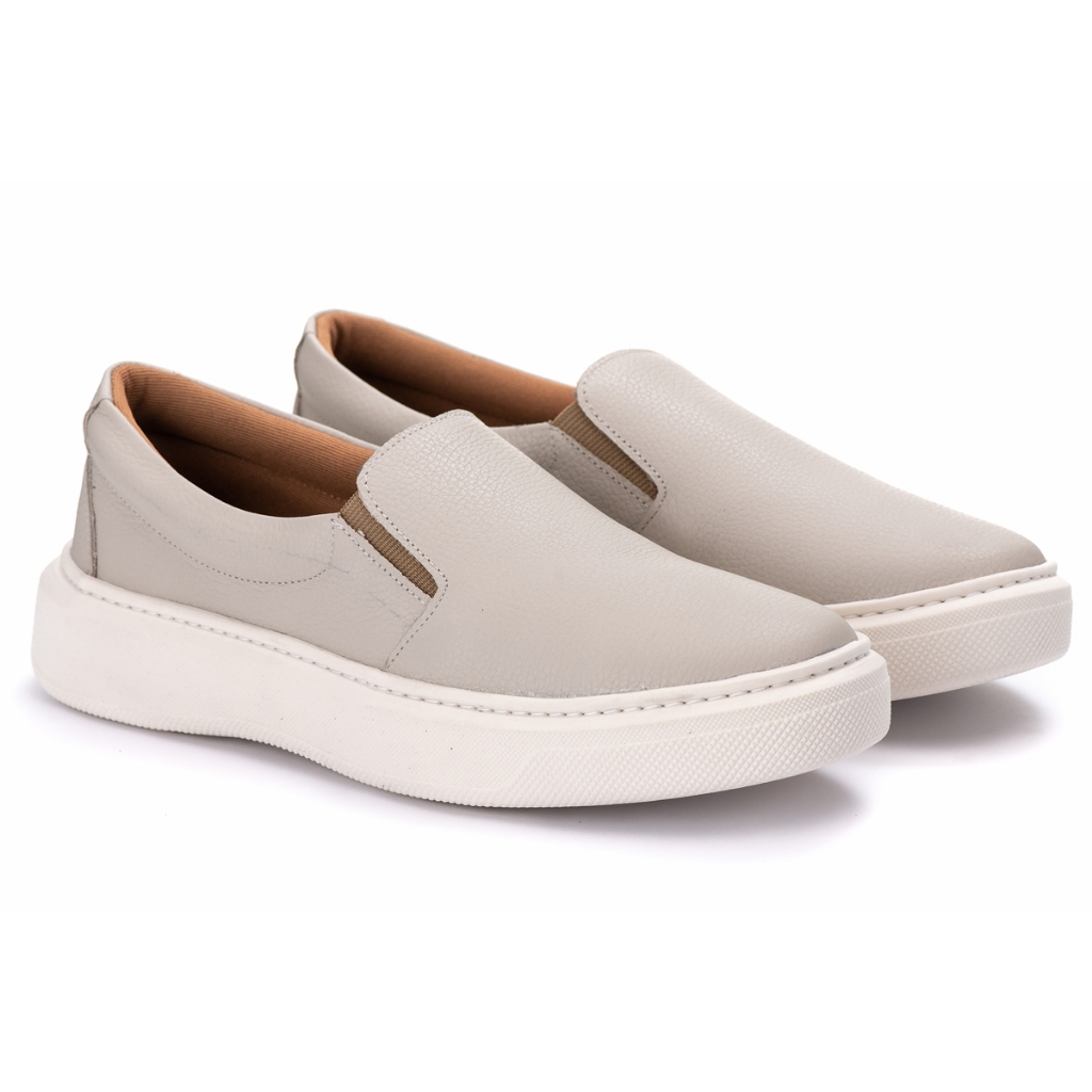 Sapatênis Masculino Estilo Iate Casual em Couro Legitimo Tênis Slip on Calce Fácil Esporte Fino Leve Urbano Estiloso