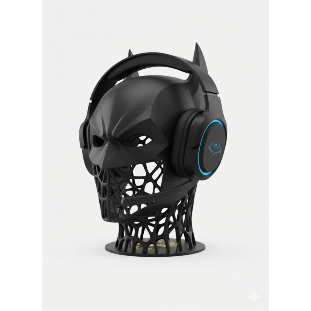 Suporte para Headset Gamer Batman Preto em Impressão 3D Base para Fone de Ouvido Decorativo