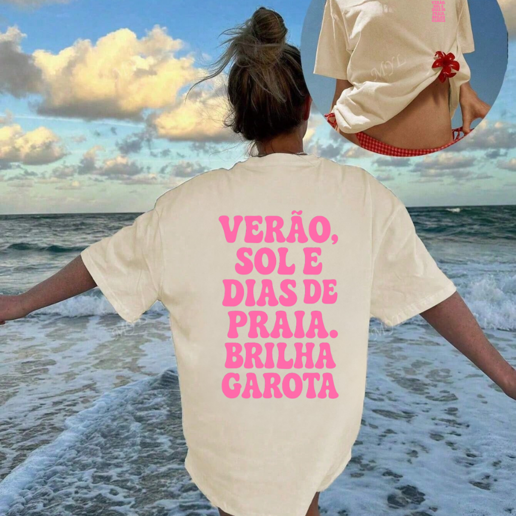 Tshirt Blusão de Praia Feminina Verão Tendencia Moda Praia Plus Size G1 ao G5
