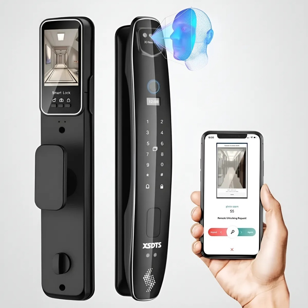 Fechadura Eletrônica Digital Reconhecimento Facial 3d Wifi Câmera E Abertura C/ Acesso Por Celular + Bateria Biometria